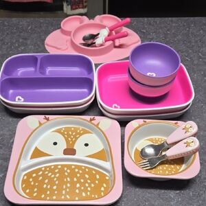 Kids Animal-Themed Dinnerware Set - Pink and Purple